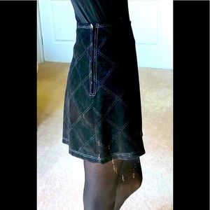 INC black Faux Suede White diagonal stitching plaid design bias cut mini size 6